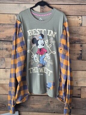 Upcycled Graphic T-shirt With Plaid Sleeves.